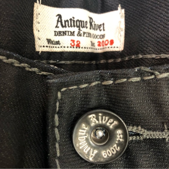 Antique Rivet Straight Leg Black Coated Denim Jeans No.10 Zip Men’s 32x30 NWT - Picture 2 of 12